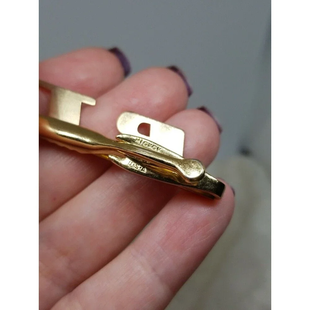 Hickock Tie Clip PTA Gold Tone Letters Long Tie Bar Signed USA Vintage